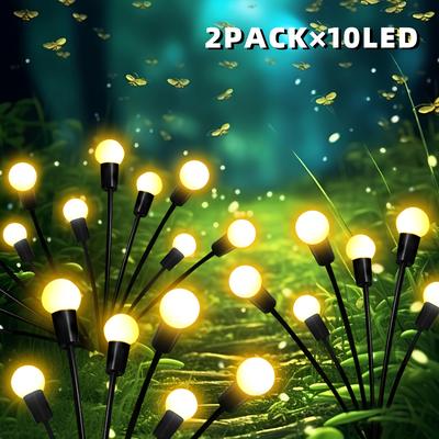 TEMU 2 Packs Of Outdoor Firefly Lights With 10/6 Bulbs, Suitable For Yard Decoration, Garden Lighting, Ip65, Ideal For Parties, Featuring And Flashing Light , Christmas, Lawns, And Weddings. Image