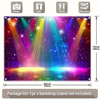 TEMU Uufelice Disco Dance Hall Colorful 80s Party Backdrop - 7x5ft/8x6ft/10x8ft, Polyester, & Dance Scene With , Washable & Ironable, Graduation & Ceremony Decor, Design, Dance Hall Decorations Image