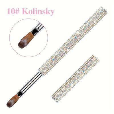 TEMU 1pc Silvery Nail Brush, Oval Head, Kolinsky, Size #8-#12, Unscented, With Diamond Kolinsky Nail Brush For Acrylic Nails Image