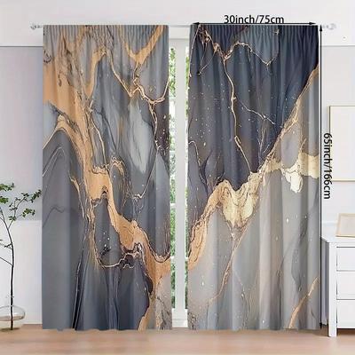 TEMU 2pcs, Polyester Material, High Definition Texture Pattern Print, Light Filtering Curtain, Suitable For Bedroom, Living Room, Office And Home Decoration, Rod , Suitable For Rod Image