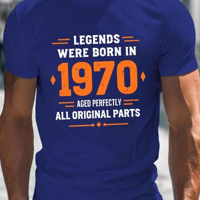 TEMU Born In 1970 Print, Men's Round Crew Neck Short Sleeve Tee, Casual T-shirtcasual Comfy Lightweight Top For Summer Image