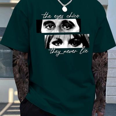 "TEMU Men' Loose-fit Round Neck T-shirt With " Of Chicano" Graphic Print - 100% Polyester, Lightweight & Breathable Summer Casual Tee For Casual Attire" Image