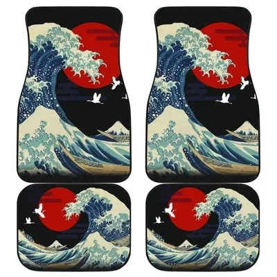 The Great Wave Off Kanagawa Car Floor Mats 4 Pieces Car Rubber Floor Mats Full Set, All Weather Mats