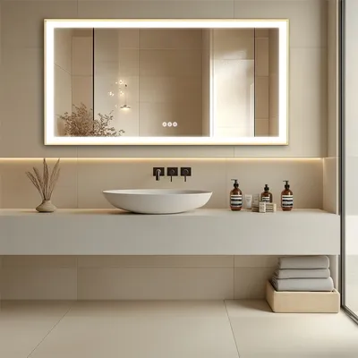 LUVODI Large Gold Framed Bathroom Mirror Fogless Smart Touch Illuminate Full Body Dressing Mirror