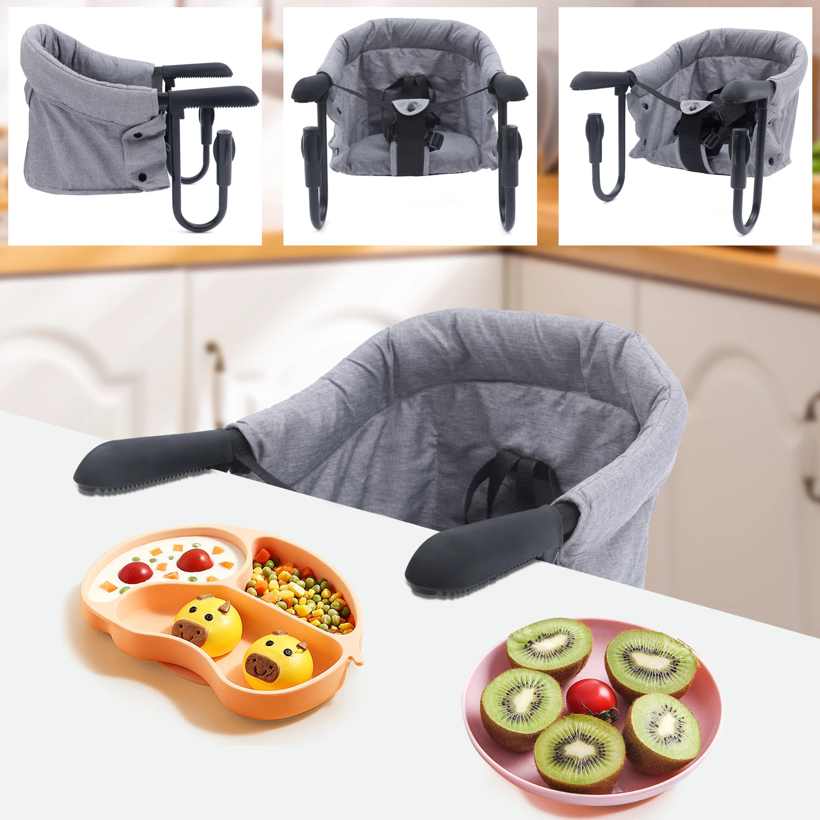Hochstuhl zum Anklipsen, klappbarer, flacher Stauraum, tragbarer Futtersitz, Design mit hoher Belastung, befestigt an schnellem Tischstuhl für 0–24 Monate zu Hause Image