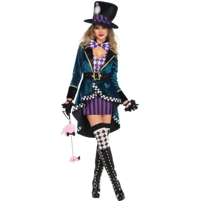 Halloween Clock Mad Hatter Stage Performance Cosplay Costume Sexy Adult Fairy Tale Dress Women Magic Image