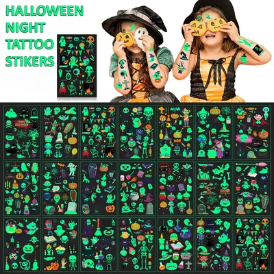 10/20 stücke Kinder Cartoon Tattoo Fluoreszenz Aufkleber Halloween Karneval Party Nacht Licht-up Image