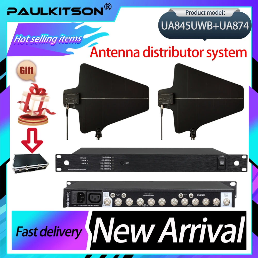 Paulkitson 460-950Mhz UA845 UA874 Antennenverteilungssystem Signalverstärker RF-Signalverteiler für Drahtlose Mikrofone Image