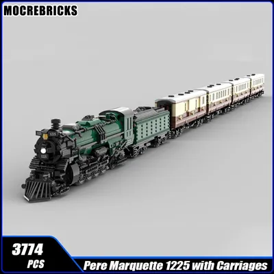 City Railway 1225-Dampflokomotive und Kohle zart mit Smaragd-Nachtwagen, Baustein, Modell zusammenbauen, Ziegel, Spielzeug, Geschenke Image