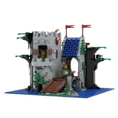 766-teiliger MOC-Baustein, alter verlassener Waldmännerturm mit zwei Abschnitten, Zugbrücke, Dock Image