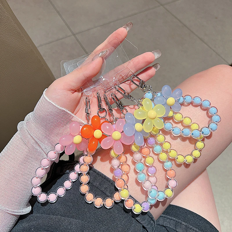 Telefon Anti-verloren Lanyard Schlüssel Kurze Handgelenk Anhänger Bunte Macaron Runde Perle Anhänger frauen hand Kette Handy Lanyard Image