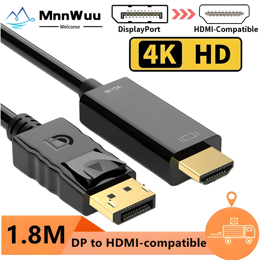 4K DP ZUM HDMI-Kompatibel Kabel Adapter 1,8 m DisplayPort Zu HDMI-Kompatibel Konverter für Desktop Laptop PC TV Monitor Projektor Image
