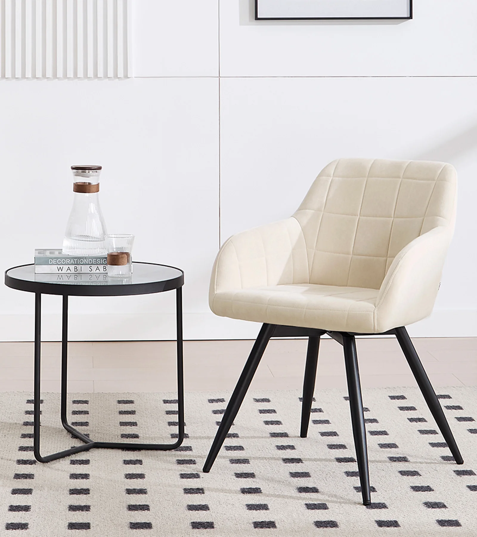 WOLTU Drehbarer Esszimmerstuhl, Samt-Küchenstuhl mit Metallbeinen, ergonomischer Stuhl mit drehbarer Armlehne für das Wohnzimmer im Restaurant Image