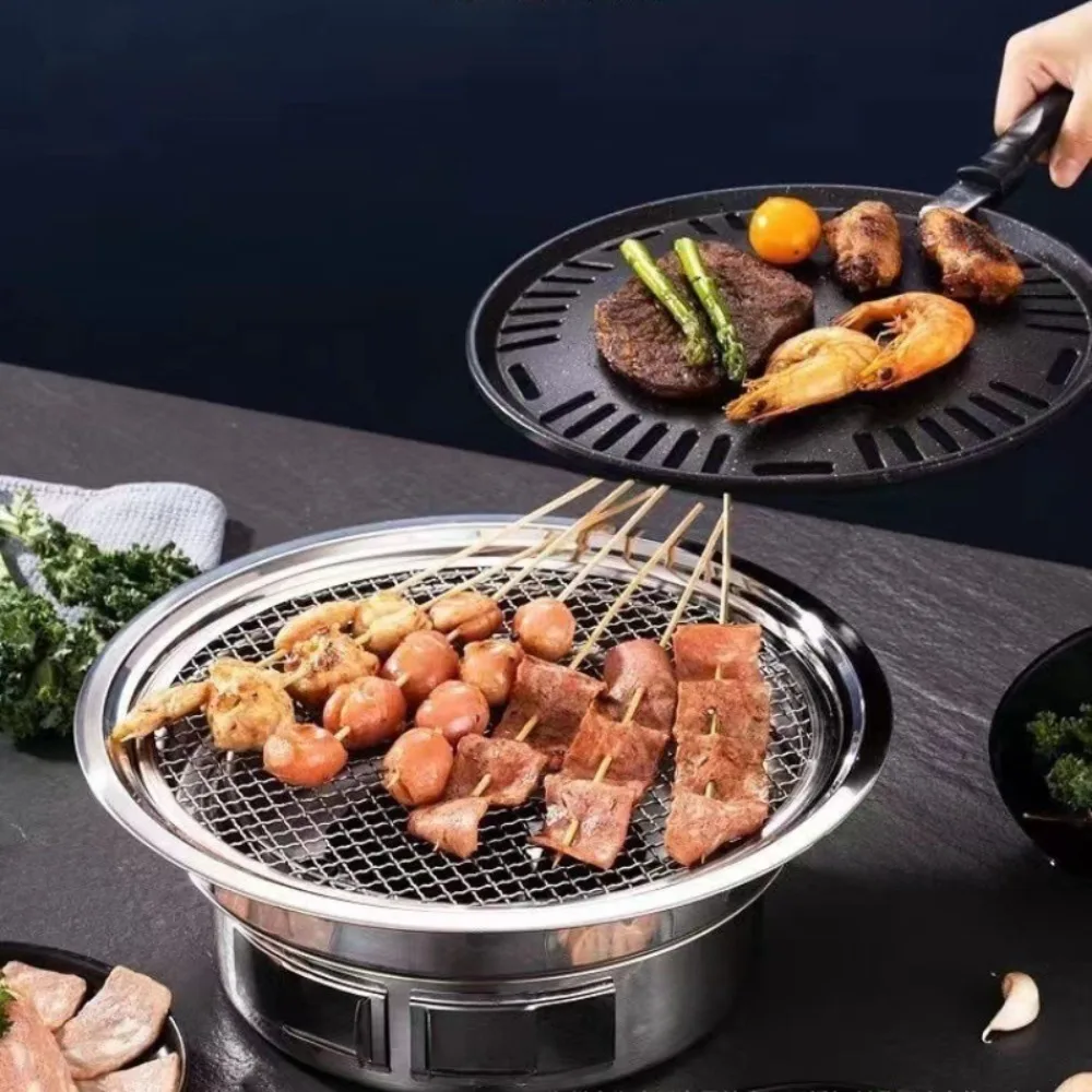 Multifunktionaler Holzkohlegrill, koreanischer BBQ-Grill für den Haushalt, tragbarer Camping-Grillofen, Tisch-Räuchergrill Image