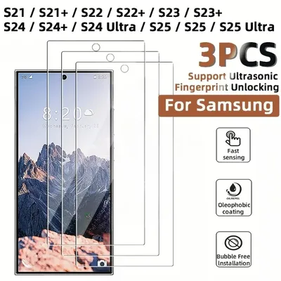 3Pcs Ultra Clear Tempered Glass for Galaxy S25 S24 Ultra S21 S22 S23 Plus Screen Protector For Samsung S25 Edge S24 S23 S21 FE