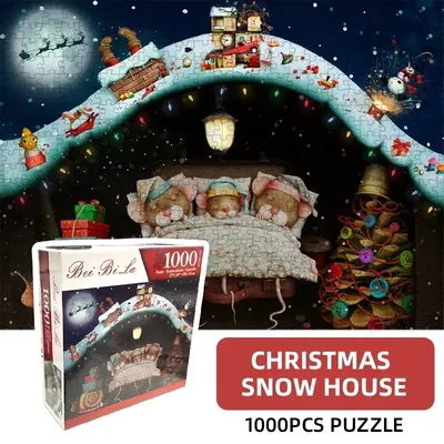 69 * 51 cm 1000 Teile Papier-Puzzles für Erwachsene, Weihnachten, Schnee, Haus, Malerei, dekorative Gemälde, verschiedene Stile Image