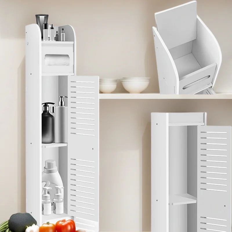 Wasserdichter, schlanker Badezimmerschrank mit 3 Regalen und Türen, schimmelfreier Stauraum für schmale Räume, Toilettenlügel-Organizer