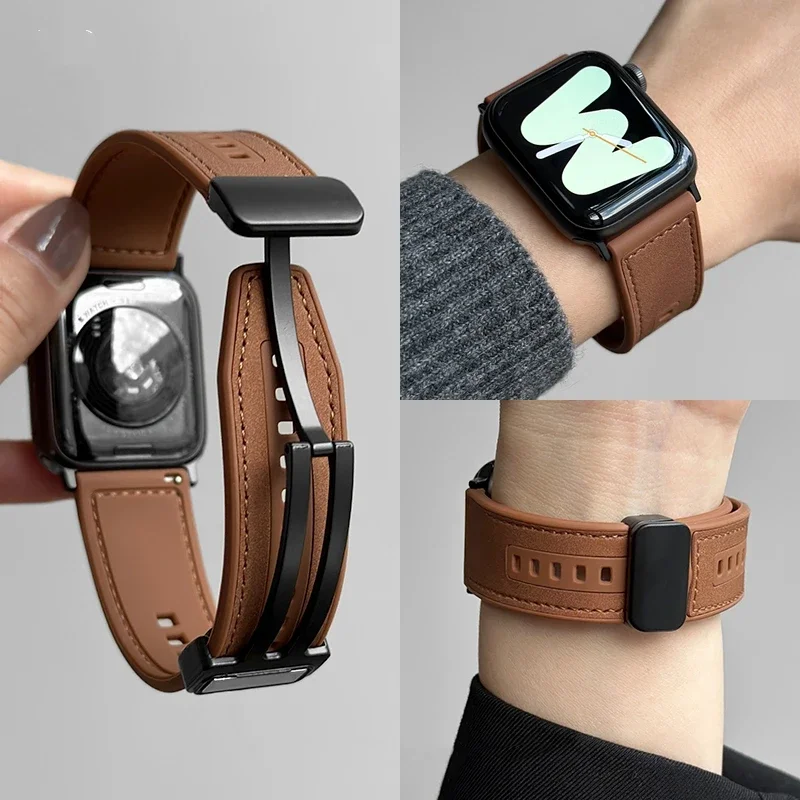 Retro Mattes Silikonarmband für Apple Watch Band Ultra 2 49 mm 44 45 42 41 42 mm Magnetisches Armband iwatch Serie 5 6 7 8 9 4 3 Mann Image