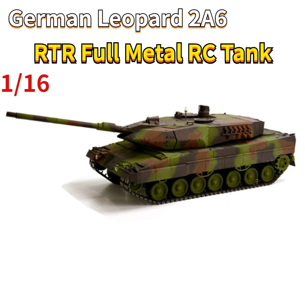 RC TANK 1/16 Deutscher Leopard 2A6 Kampfspielzeug Vollmetall Panzerwagen aus dem Zweiten Weltkrieg mit Rauchgelangsset Panzerspielzeug RTR Image
