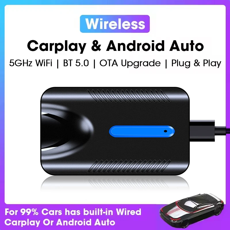 Mini-Box, verkabelt mit kabellosem CarPlay und Android-Auto-Wireless-Adapter, Mini-Car-Box, Bluetooth, WiFi, Auto-Verbindung, für Mazda Nissan Image