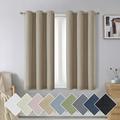 Nika 100% Short Beige Blackout Curtains 45 Inches Length 2 Panels Set Taupe Solid Grommet Warm Thermal Insulated Drapes Soft Curtains for Bedroom/Sliding Glass Door (38 x 45 Inch)