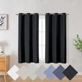 Black 100% Blackout Curtains 45 Inches Long for Bedroom Short Black Curtain Textured Curtains & Drapes Room Darkening Thermal Insulated Grommet Top Window Curtain Set 2 Panels 2x40x45