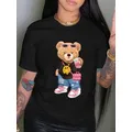 T-shirt con stampa kawaii Little Bear a maniche corte girocollo top casual per camicia da donna estiva primaverile