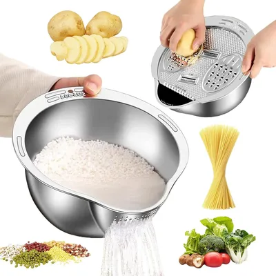 5 in 1 Rice Washing Machine 304 Stainless Steel Filter Bowl Multi-function Filter and Mixing Bowl