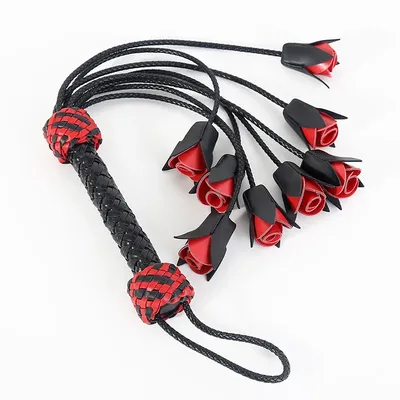 64.5cm Leather Handle Rose Top Horse Whip Riding Crop Flogger Paddle Slapper Horse Training Dressage