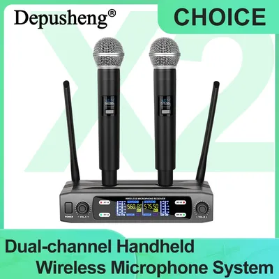 Wireless Microphone Handheld Dual 2 Channels UHF Fixed Frequency Dynamic Mic For Karaoke Wedding