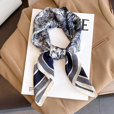Luxury Floral Print Silk Square Scarf Women Soft Satin Kerchief Hairband Neckerchief Head Hijab Lady