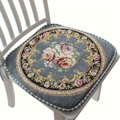 TEMU Vintage Floral Chair Cushion With Ties - Soft, Washable Polyester Seat Pad For Dining And Kitchen Chairs, Zippered, Hand-wash Only, Dining Chair Seat Covers Image
