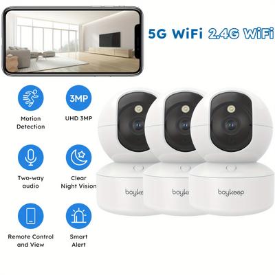 TEMU 3pcs Boykeep 2k High-definition Indoor Safety Camera, 5g/2.4ghz Wifi Smart Camera, Special Safety Camera For , 360° Panoramic Surveillance Video, Night Vision, Calls, Memory Card Storage, K30 Image