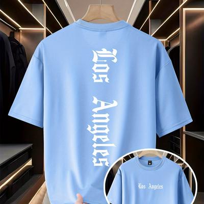 TEMU Men's Casual Los Angeles Print T-shirt, 100% Polyester Crew Neck Tee, Loose Fabric, Summer Fashion Top Image