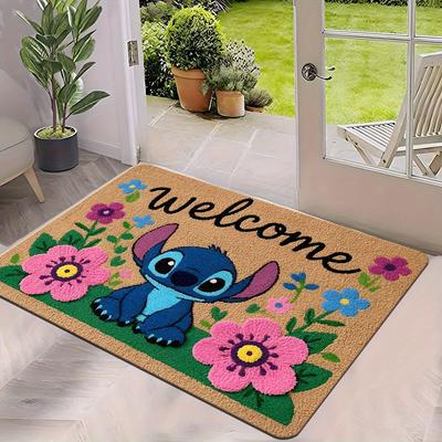 TEMU 1pc Stitch Welcome Doormat - Non-slip Polyester Floor Mat With Vibrant , Home Entry, Bedroom, And Bathroom Doors, Easy To Clean, Hand Wash Only, Bathroom Mat Image