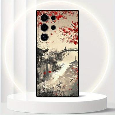 TEMU For S25 Ultra S24 S23 S22 Plus S21 S20 Fe Phone Case Compatible With 20 Ultra Matte Silicone Shockproof Casing Protective Cover Landscape Ink Painting Japanese Art Image