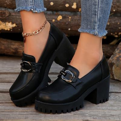TEMU And Autumn Thick-soled Chunky Heel Versatile Breathable Commuting Shoes For Petite Women To Add Height. Image