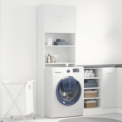 TEMU Washing Machine Cabinet White 64x24x190 Cm Wooden Material. Laundry Room, Suitable For Washing Machines And Dryers Image