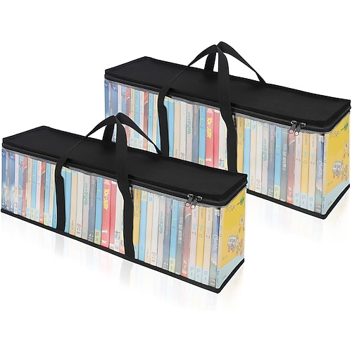 Lot de 2 sacs de rangement pour CD, étuis, supports de boîtiers DVD, sacs de transport de disques vinyles avec poignées, organisateur de stockage multimédia pour DVD/CD/jeux vidéo, disques Blu-ray