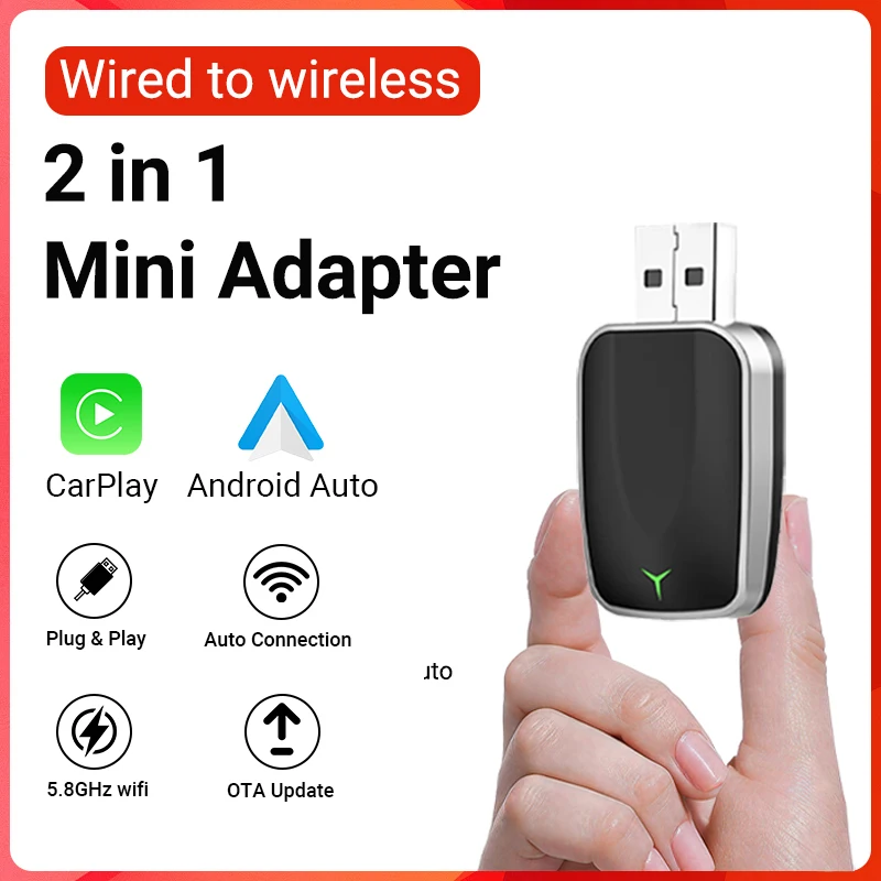 2025 New Wireless Carplay Adapter Android Auto 2in1 smart Mini Box WIFI BT Auto Connect For Toyota Volvo Benz MG Kia MAZDA FORD Image