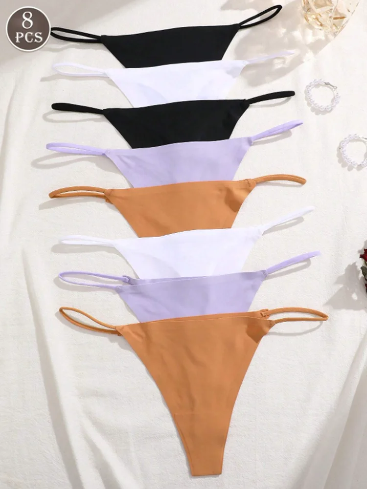 8 Teile/satz Frauen Nahtlose Tanga Unsichtbare Dünnen Riemen Niedrige Taille Hohe Stretch Flexibilität Höschen Sexy Unterwäsche Briefs T-zurück Image