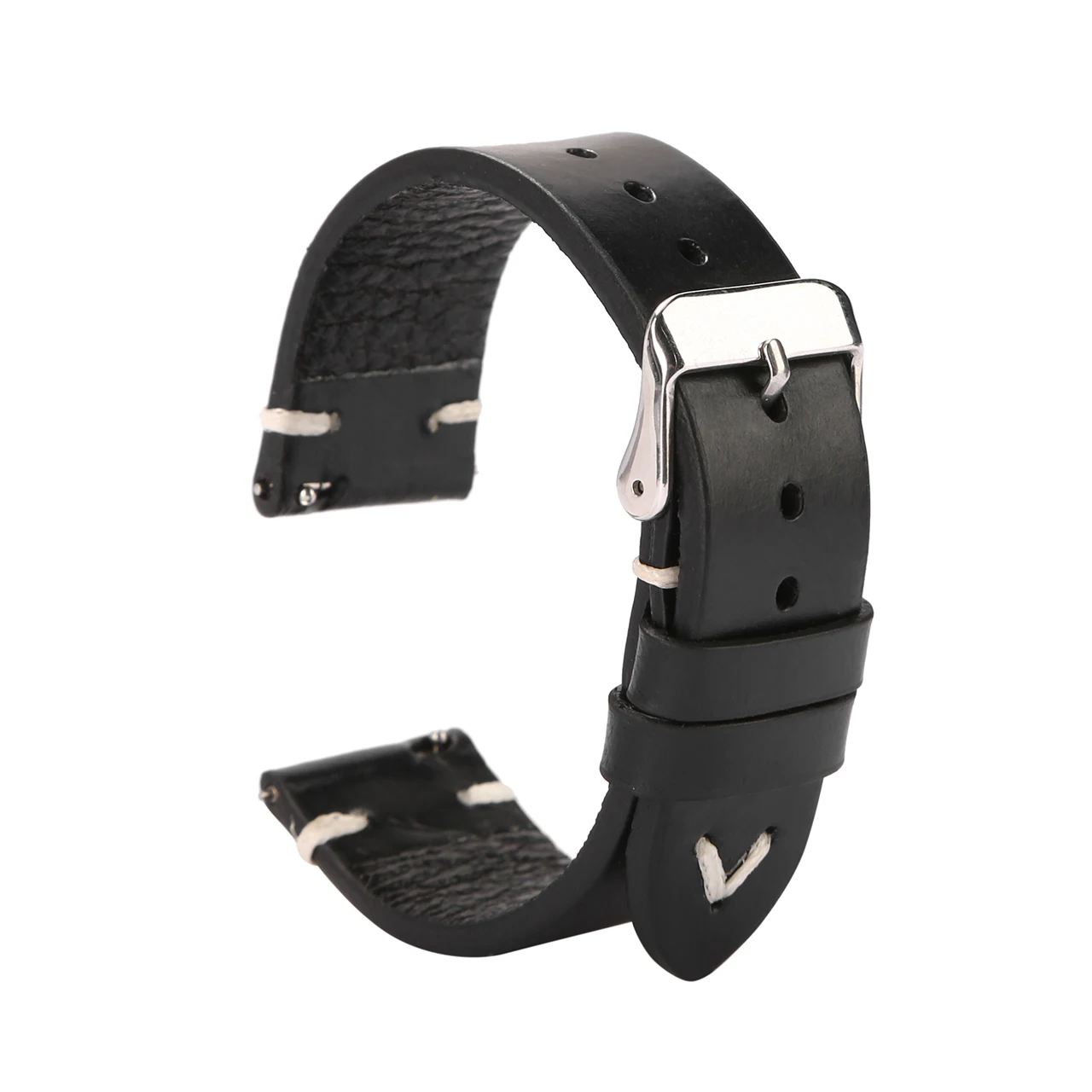 Vintage echtes braunes handgefertigtes Leder Uhrenarmband 18mm 19mm 20mm 22mm Uhrenarmband Rissmuster Armband Gürtel Schnellverschlussstange Image