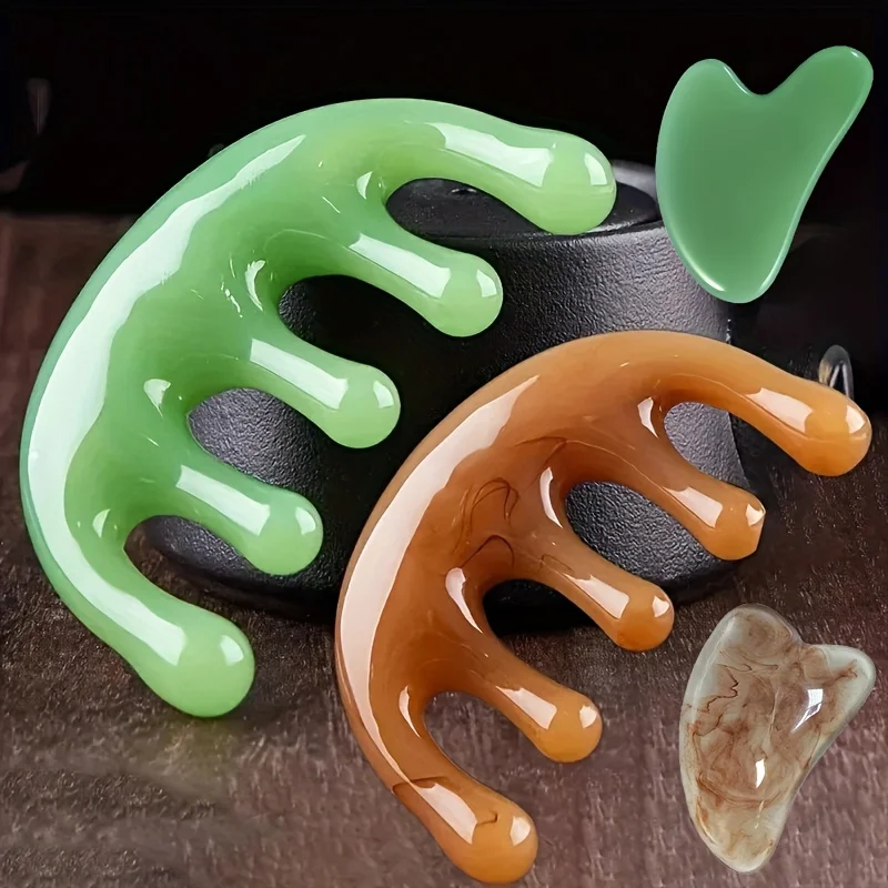 1/2 Stück Hand-Massagekamm aus Kunstharz für Kopf und Kopfhaut – Entspannungs- und Akupunktmassagegerät, Meridiankamm mit fünf Zähnen und rundem Kopf Image