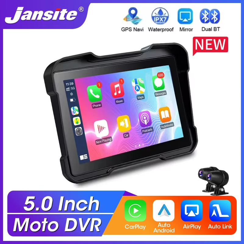 5-Zoll-GPS für Motorrad DVR Navigation Wireless Carplay Android Auto Dash Cam Digital Moto Dashboard IP67 Wasserdicht Dual BT Image