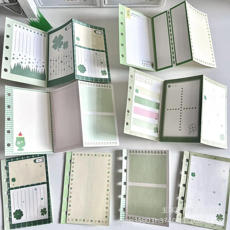8 Stück japanisches Retro-Vierblättriges Kleeblatt, 3-fach faltbare Innenseiten für M5, Loseblatt-Notizbuch, Bindemittel, Sammelalbum, Tagebuch, DIY-Dekorpapier Image