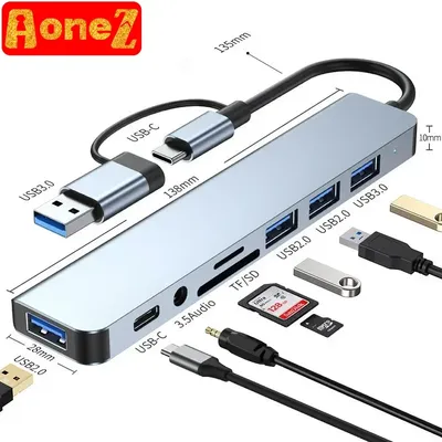AONEZ Hub Docking Station USB Typ C mit 3,5 mm Audio Jack Adapter Micro SD Kartenleser Laptop Disk Image