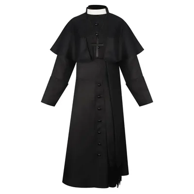 Herren Tunika Kostüm Schwarz Mittelalter Mönch Priester Renaissance Cosplay mit Kreuz Halskette Image