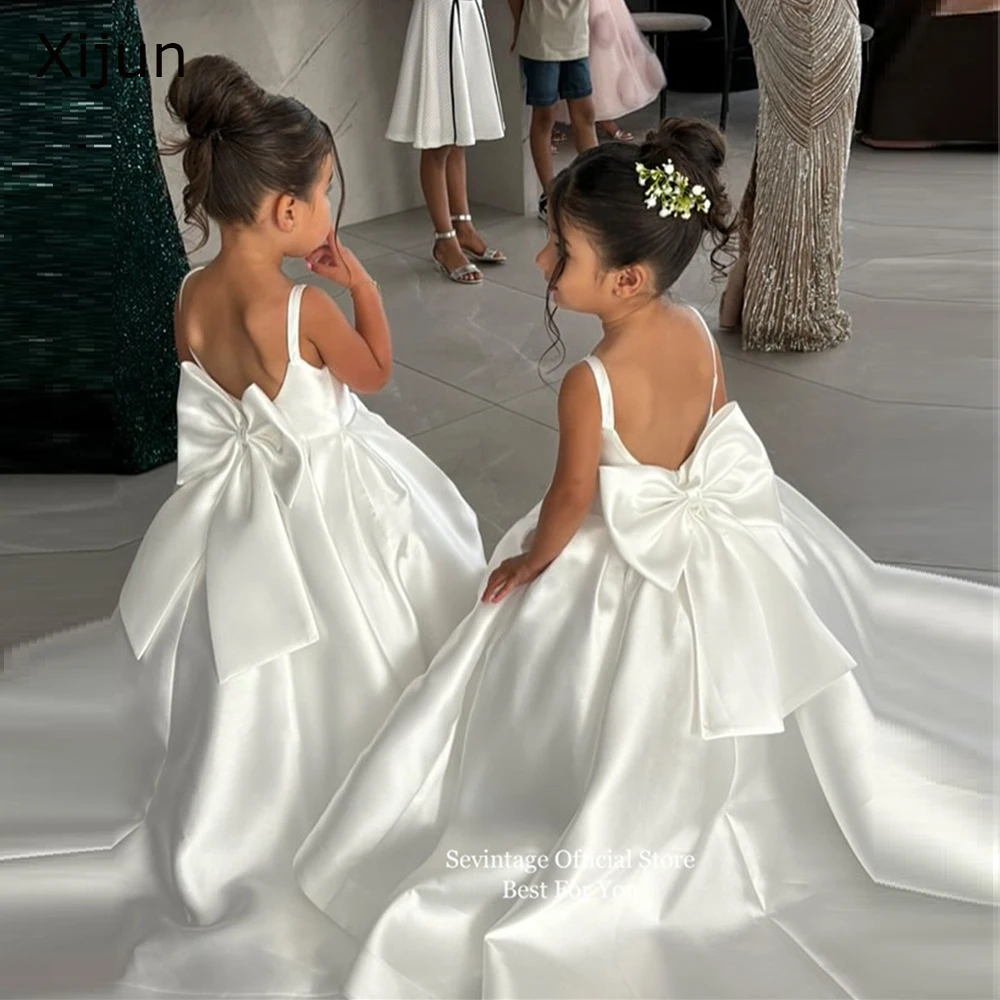 Sevintage süße elfenbeinfarbene Baby-Blumenkleider mit Schleife hinten, Geburtstagsfeier, Geschenke, Hochzeitskleider für Kinder, Ropa de Niña 2025, individuell gestaltet Image