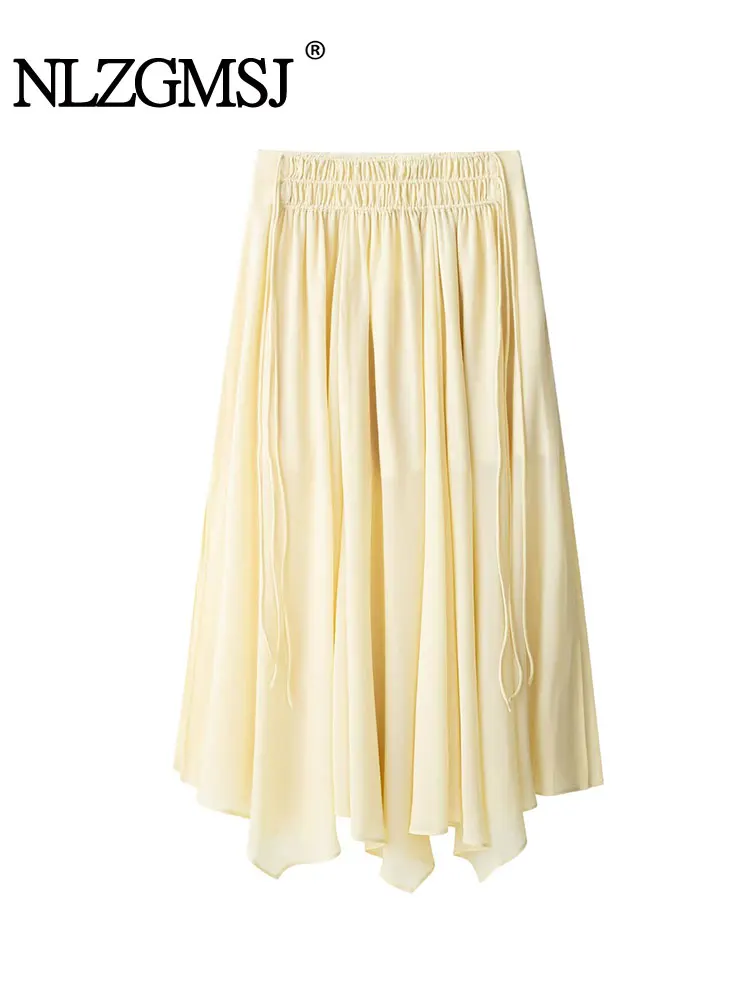 NLZGMSJ 2023 Sommer Neue Röcke Für Frauen Gefaltete Lange Rock Frau Rüschen Gelb Rock Elegante frauen Party Röcke ﻿ Image