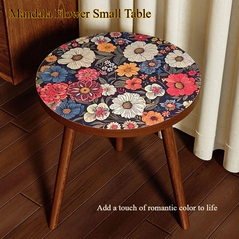 Mandala-Couchtisch, abnehmbarer Mini-Schreibtisch, Holz-Couchtisch, Wohnzimmermöbel, Sofa, Nachttisch, runder Tisch, Schlafzimmer, Zuhause